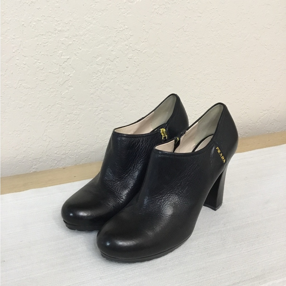 Prada Black Leather Heeled Booties - Picture 5 of 9